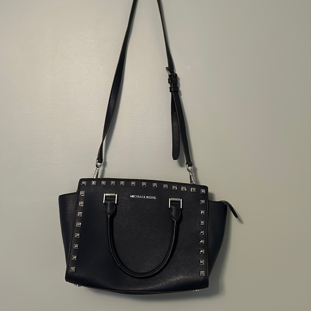 Michael Kors navy with silver studs purse like new